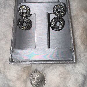 Black 2-Ring Crystal Earrings